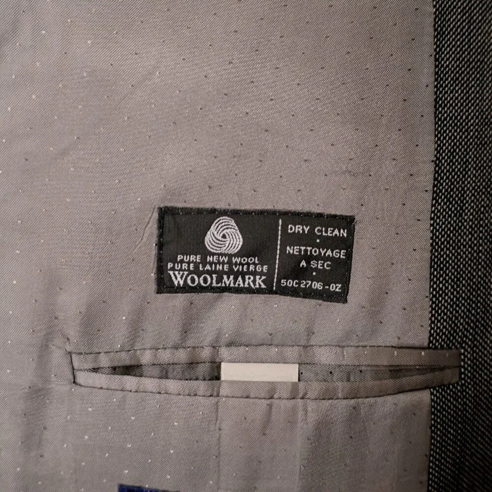 Calvin Klein Lord‎ & Taylor White Black Check Textured Wool 2 Button Blazer 44S